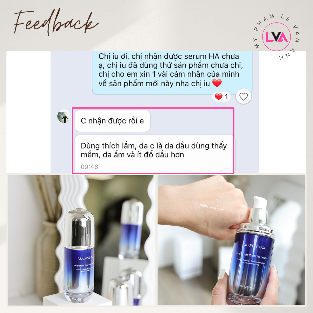 Tinh chất dưỡng tái tạo da & siêu cấp ẩm Vacure:treat Hyaluronic Peptide Serum 60ml