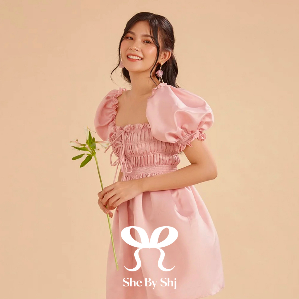 Đầm chữ A tay bồng màu hồng SheByShj - Candy Dress