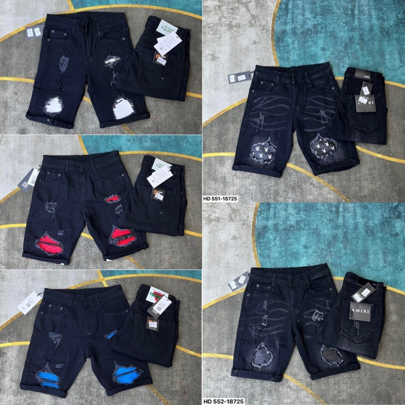 Quần Short Jean Đen Lót Da Siêu Cấp Quần Ngố Nam Vá Da Nhăn Đùi Hàng Super Siêu Chất