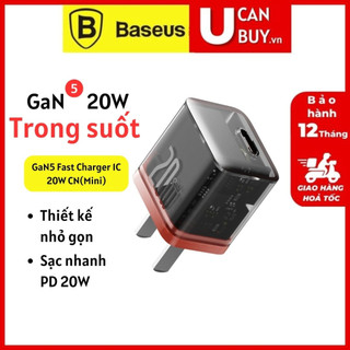 Bộ sạc nhanh gan5 20w, trong suốt siêu nhỏ gọn baseus gan5 fast charger 1c 20w