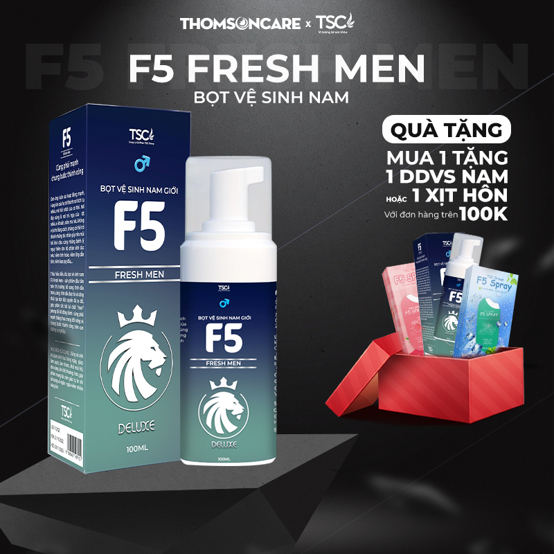 Dung dịch vệ sinh nam F5 Fresh Men dạng bọt, giúp khử mùi, làm sạch làm thơm từ tinh dầu bạc hà - Deluxe Chai 100ml