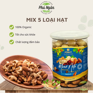 Mix 5 loại hạt dinh dưỡng tách vỏ (óc chó vàng, óc chó đỏ, macca, hạnh nhân, điều) hũ 250gr