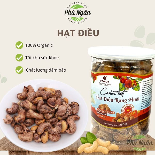 Hạt điều, hạt điều vỏ lụa rang muối hộp 250gr