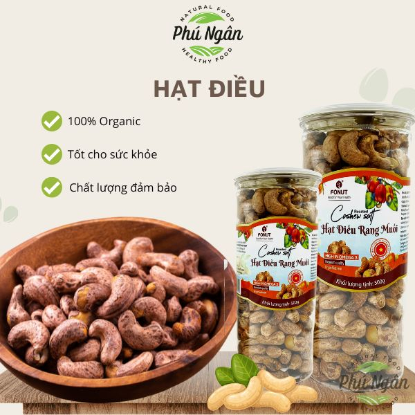 Hạt điều Bình Phước, hạt điều vỏ lụa rang muối size lớn