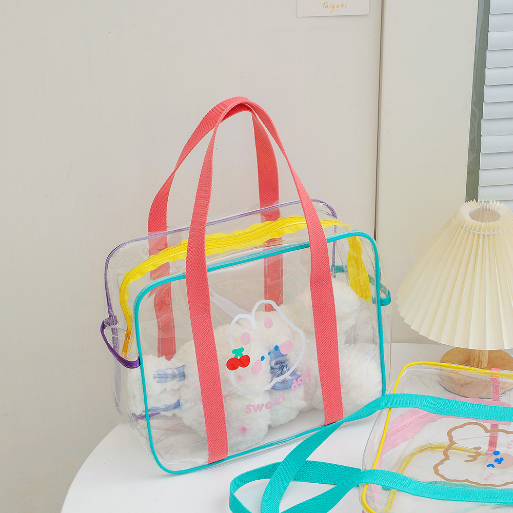 Túi Xách Nhựa PVC Trong Suốt Gấu Thỏ Dễ Thương Đi Biển Đựng Đồ Du Lịch, Make Up, Đồ Cho Mẹ Và Bé Tập Gym Picnic