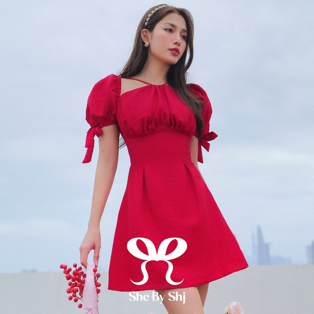 Đầm Shebyshj cổ yếm tay phồng màu đỏ - Lily Dress