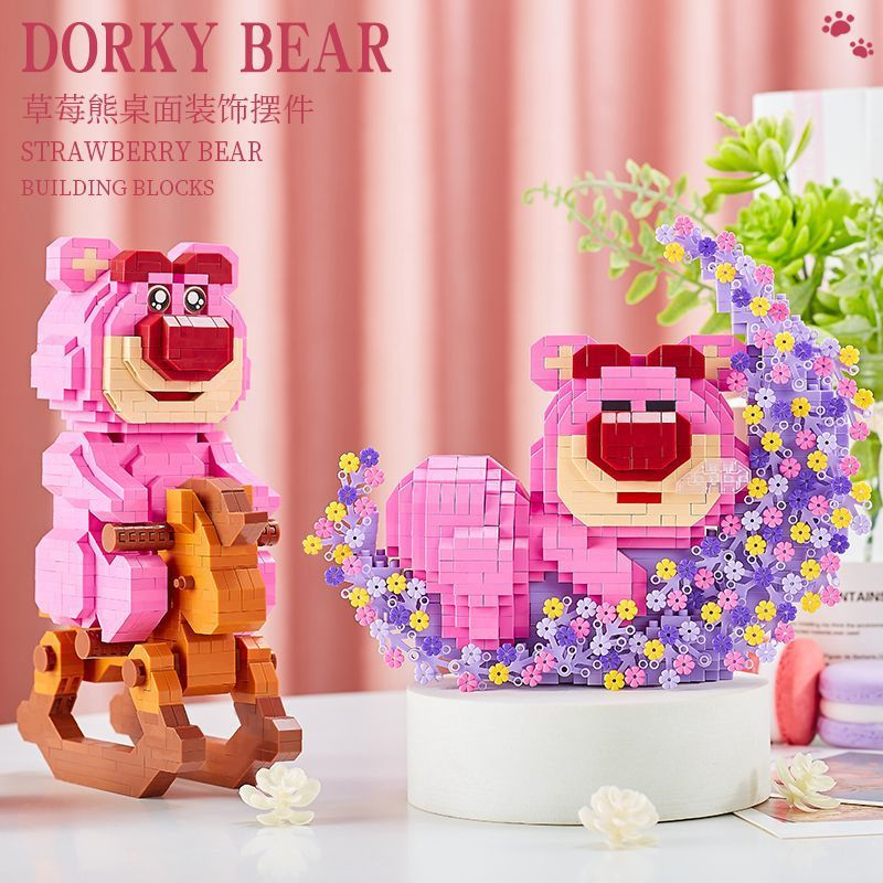 Bộ Đồ Chơi Lắp Ráp Mini Gấu Dâu Lotso gấu dâu hồng nhân vật hoạt hình Dễ Thương đồ chơi xếp hình cho bé trai bé gái