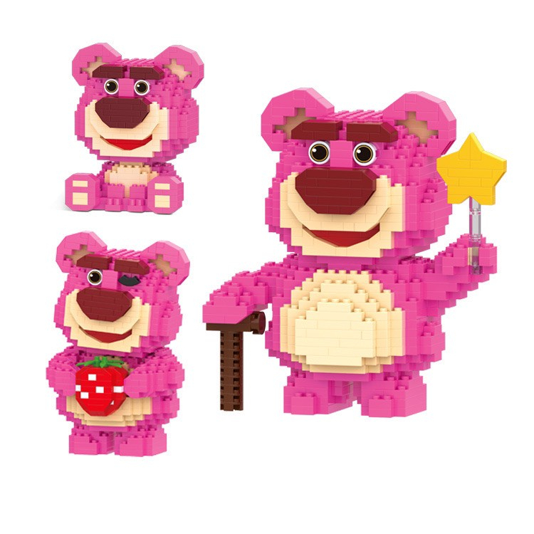 Bộ Đồ Chơi Lắp Ráp Mini Gấu Dâu Lotso gấu dâu hồng nhân vật hoạt hình Dễ Thương đồ chơi xếp hình cho bé trai bé gái