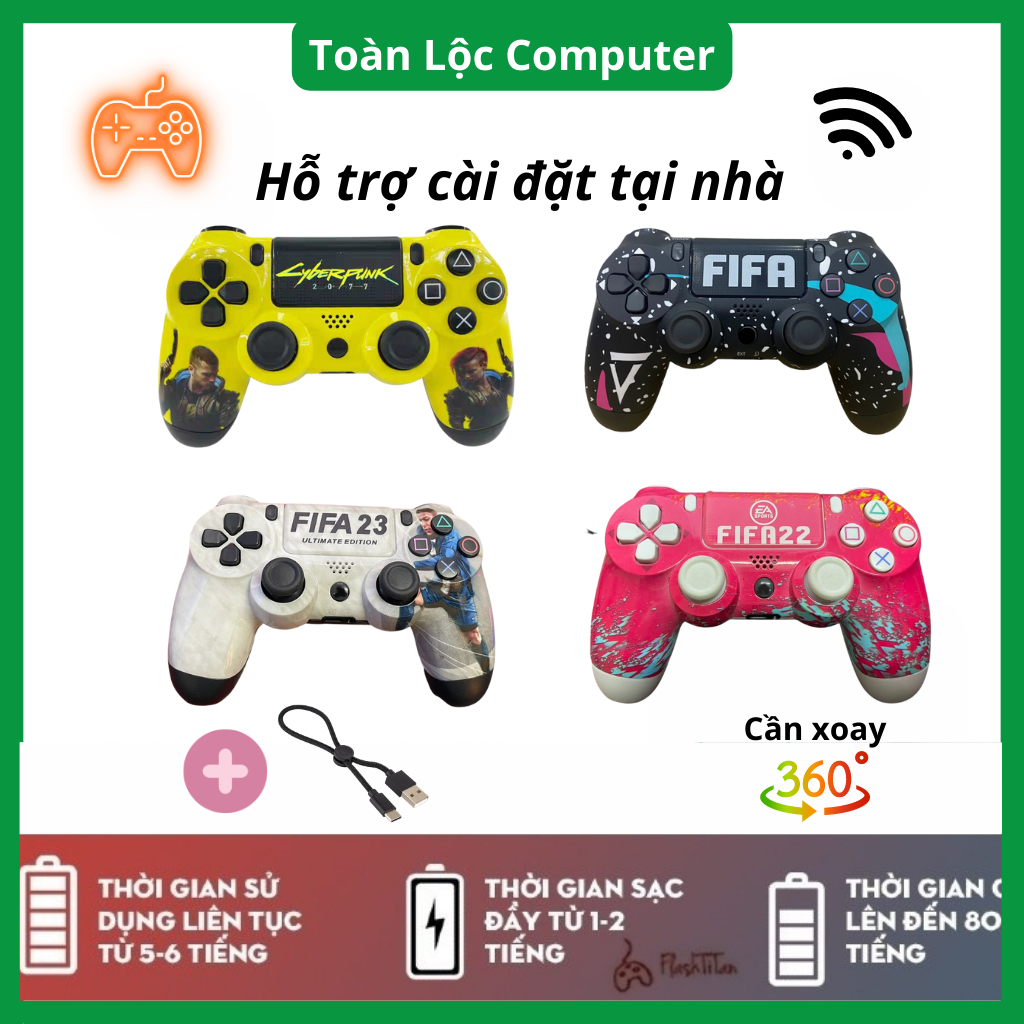 Tay Cầm Không Dây Bluetooth P4 chơi Fifa Online 4 full skill, Pes 2022 Cho PC Android Laptop điện thoại tặng kèm dây sạc