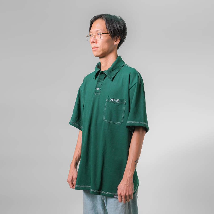 Áo Phông Polo Cổ Viền Nam Nữ Form Rộng Cá Sấu Ngắn Tay Có Túi Màu Xanh Ver3 Local Brand by Xfire Unisex POLOVER3CASGR622