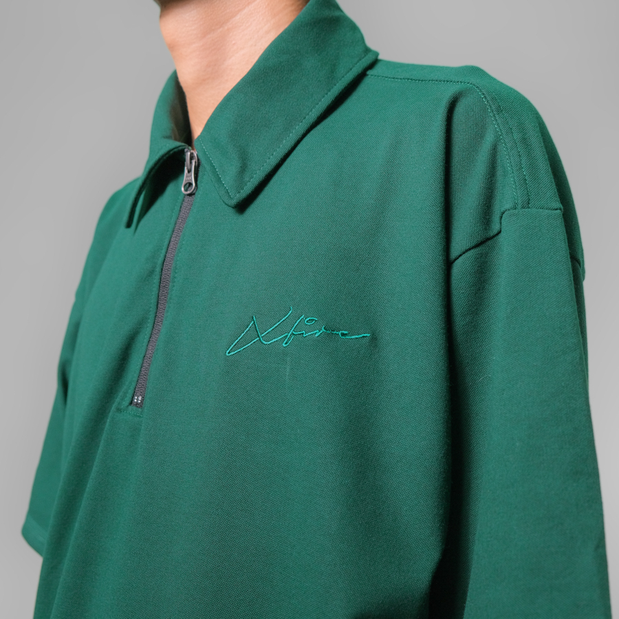 Áo Polo Nam Nữ Oversize Unisex Form Rộng Ngắn Tay Dây Kéo Có Cổ Màu Xanh Lá Local Brand by Xfire  POLO-ESSCAS-GRE622