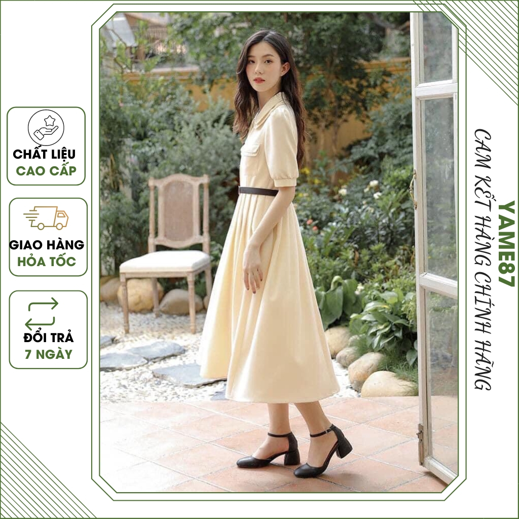 Váy xòe - Váy nữ- Đầm thiết kế kiểu dáng dài có thắt eo chất liệu trượt lụa mát mé đi chơi đi dạo phố
