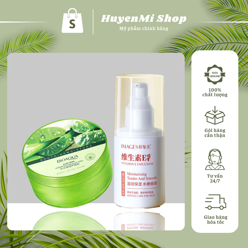 Combo gel nha đam lô hội vitamin E Bioaqua siêu dưỡng trắng dành cho mặt và body hũ to 220gr - HMS09