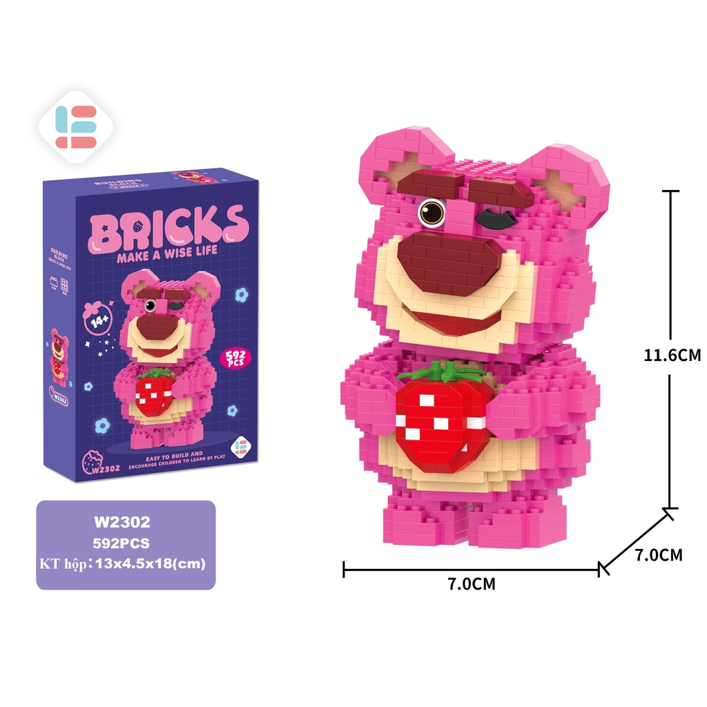 Bộ Đồ Chơi Lắp Ráp Mini Gấu Dâu Lotso gấu dâu hồng nhân vật hoạt hình Dễ Thương đồ chơi xếp hình cho bé trai bé gái