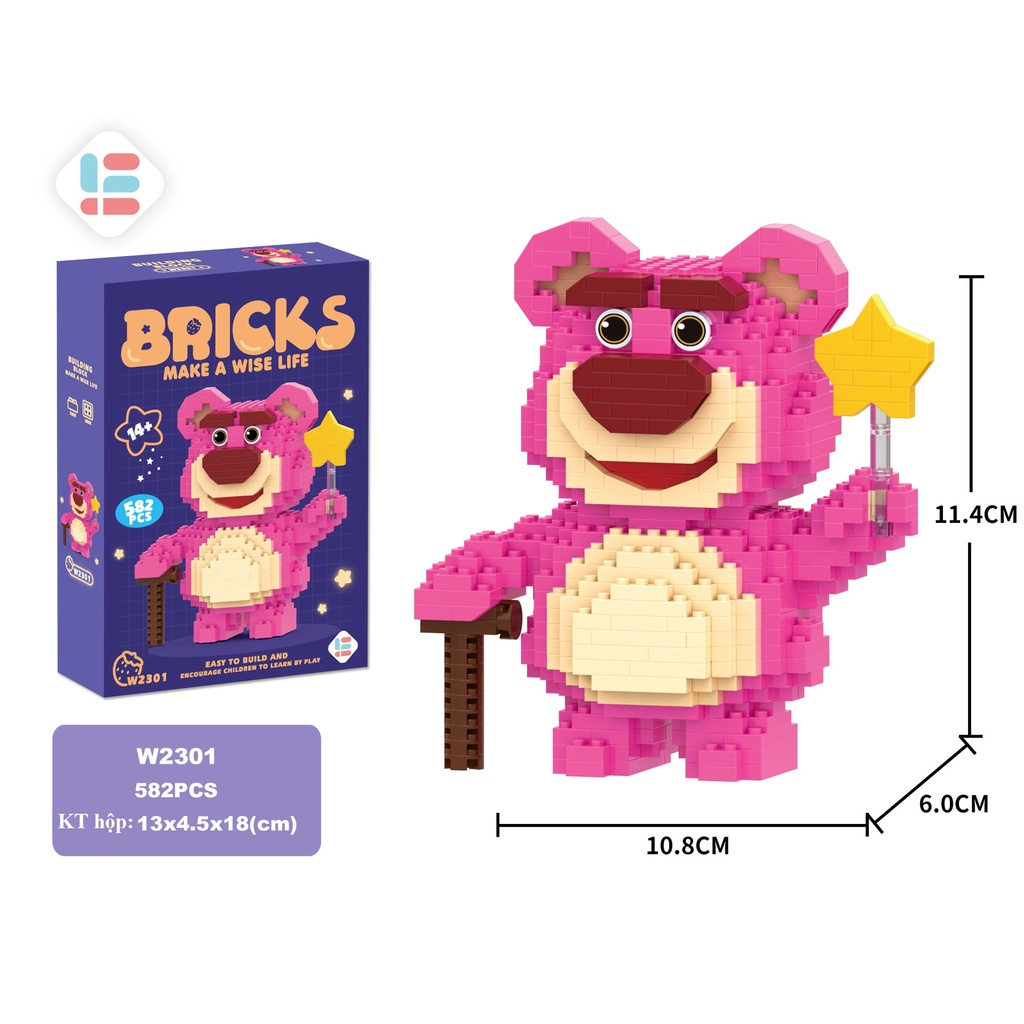 Bộ Đồ Chơi Lắp Ráp Mini Gấu Dâu Lotso gấu dâu hồng nhân vật hoạt hình Dễ Thương đồ chơi xếp hình cho bé trai bé gái