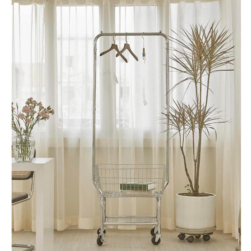 Kệ Inox Treo Đồ/ Livestream/ Trang Trí Có Bánh Xe Đẩy Phong Cách Hàn Quốc