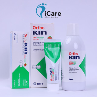 Icare | combo kem đánh răng 75ml và nước súc miệng ortho kin 500ml cho răng chỉnh nha, răng niềng