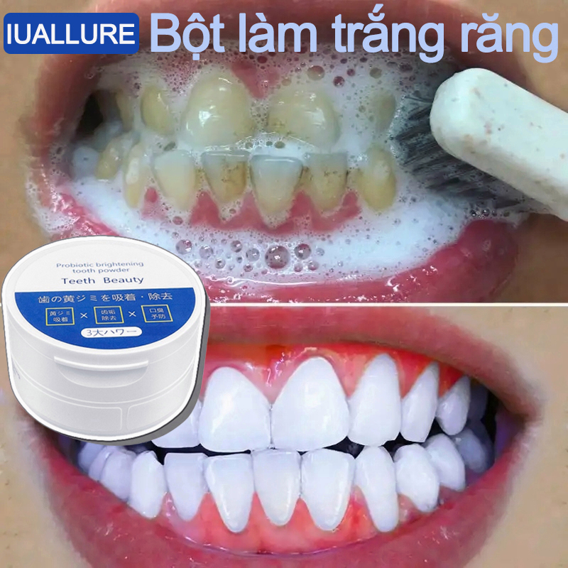 Bột làm trắng răng IUALLURE kem đánh răng làm trắng răng 50g loại bỏ mảng bám loại bỏ răng vàng nhanh chóng