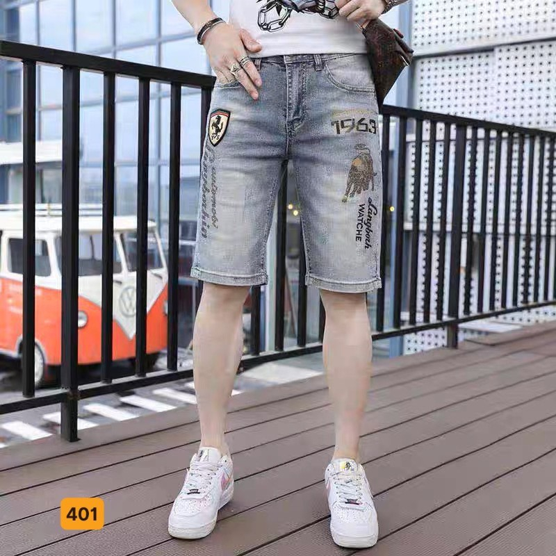 Quần short jean nam màu xanh rách chất bò - quần short demin nam rách