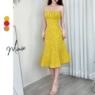 Đầm hoa body nữ 2 dây nhún ngực MIMIX CT3175