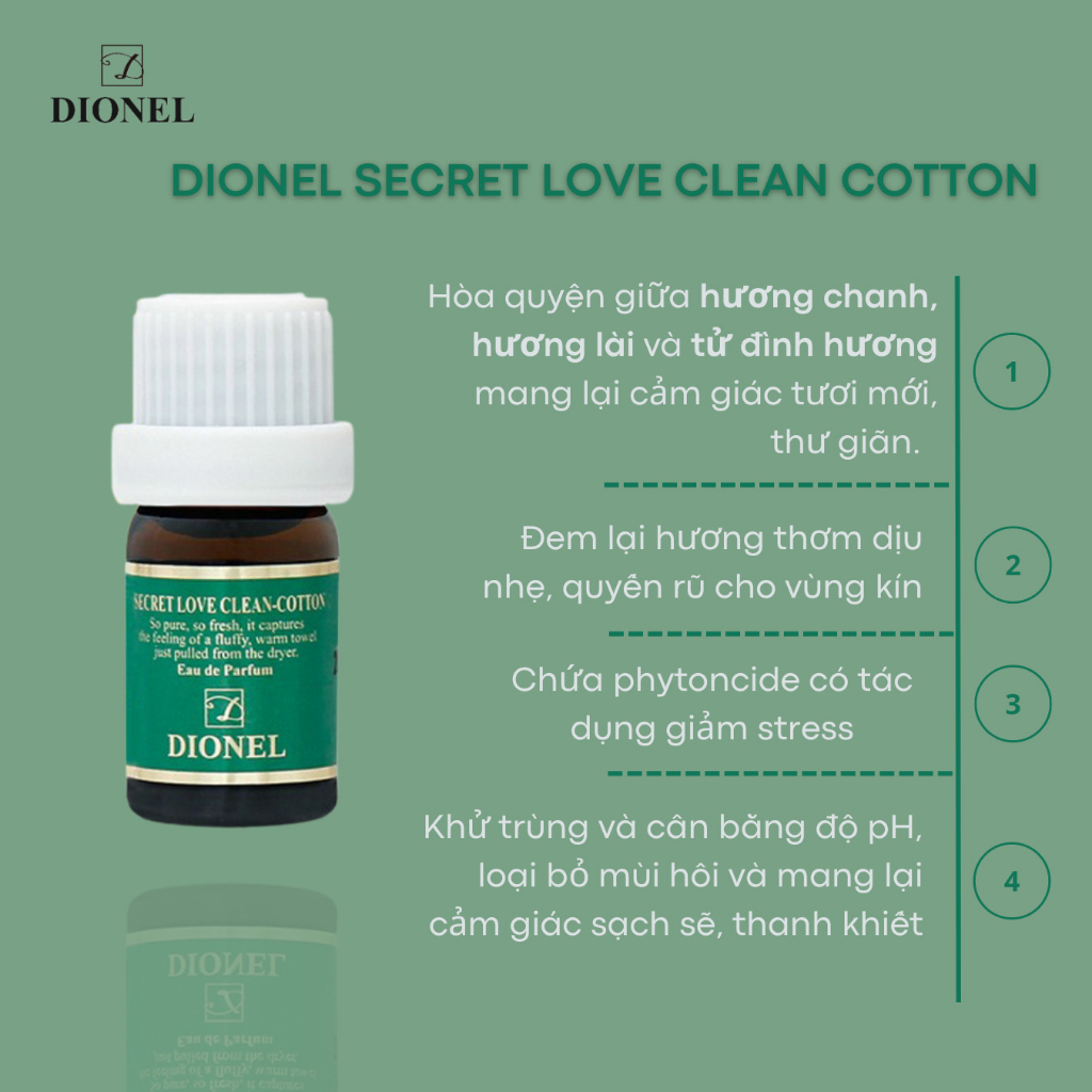 Nước Hoa Vùng Kín Dionel Clean Cotton Tươi Mới Ấm Áp Inner Perfume 5ml- Che tên sản phẩm