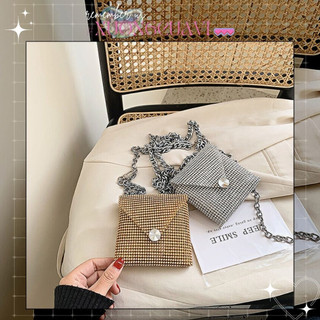 ✧Ảnh thật✧ Túi đeo chéo mini hình vuông đính đá sáng quai xích bản dày, clutch đi tiệc TX060 Xưởng Của Vi