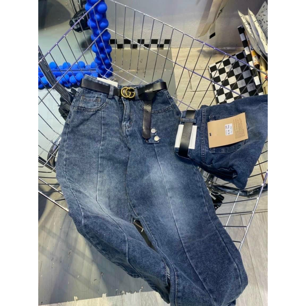 Quần jean bò baggy nữ cạp cao viền giữa phong cách Hàn Quốc sành điệu style 2023 MS160 | BigBuy360 - bigbuy360.vn
