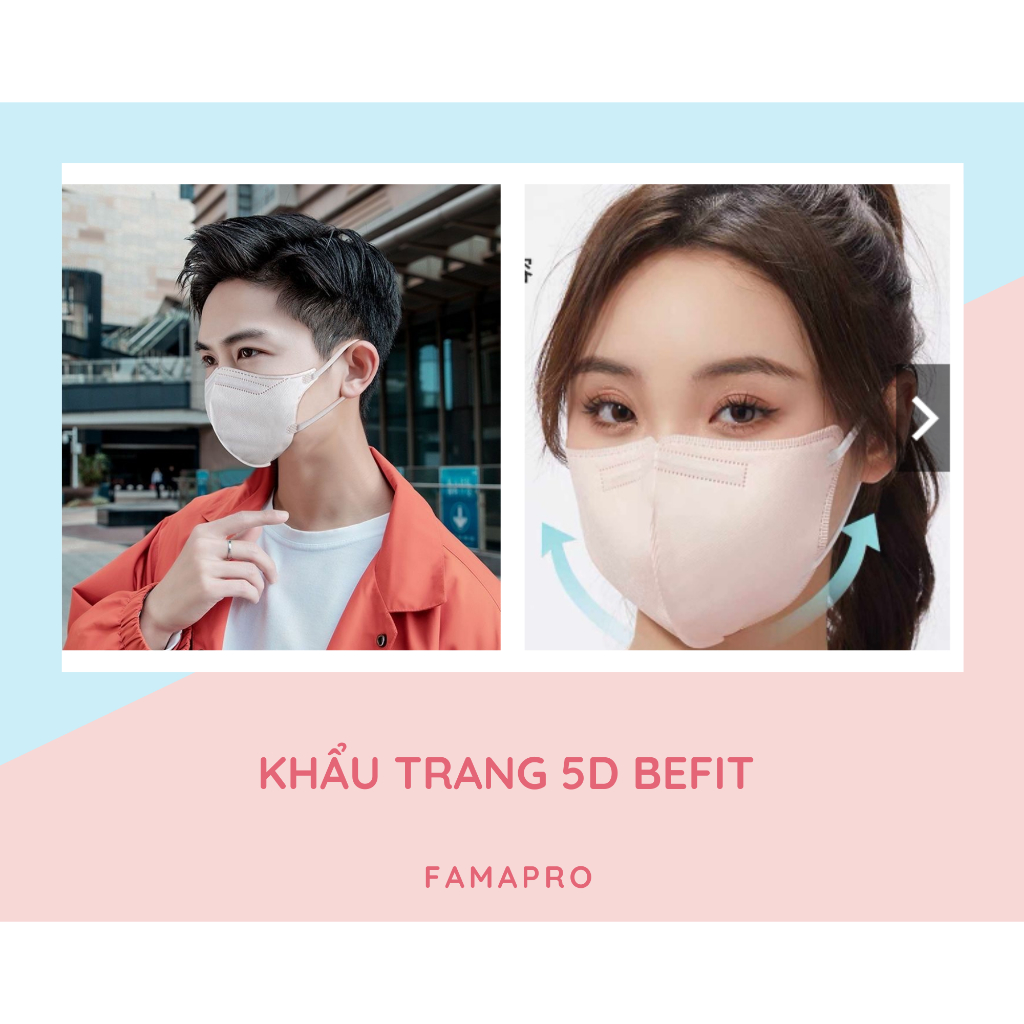 Khẩu trang y tế 3 lớp kháng khuẩn 5D mask Befit Famapro Bịch 10 cái