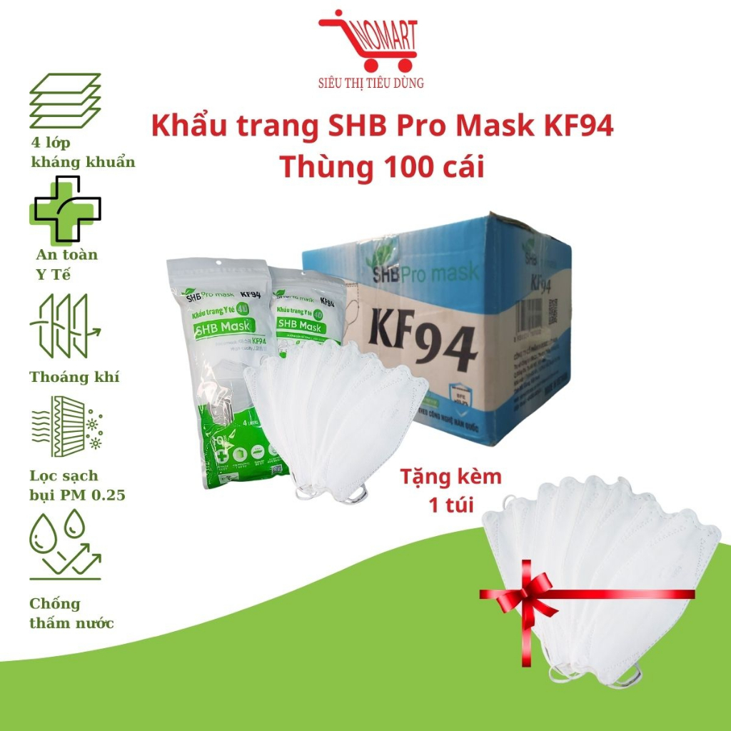 Khẩu trang SHB Pro Mask KF94 Chính Hãng Đạt Chuẩn BYT kháng khuẩn lọc bụi bảo vệ sức khỏe