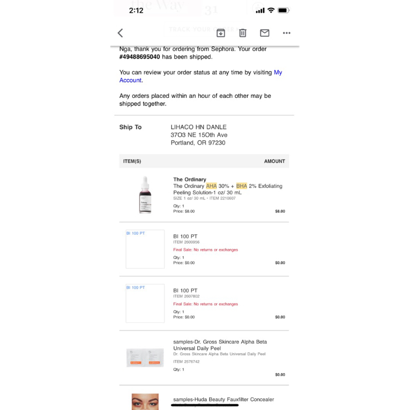 The Ordinary AHA 30% BHA 2% 💟 BILL SEPHORA ẢNH CUỐI