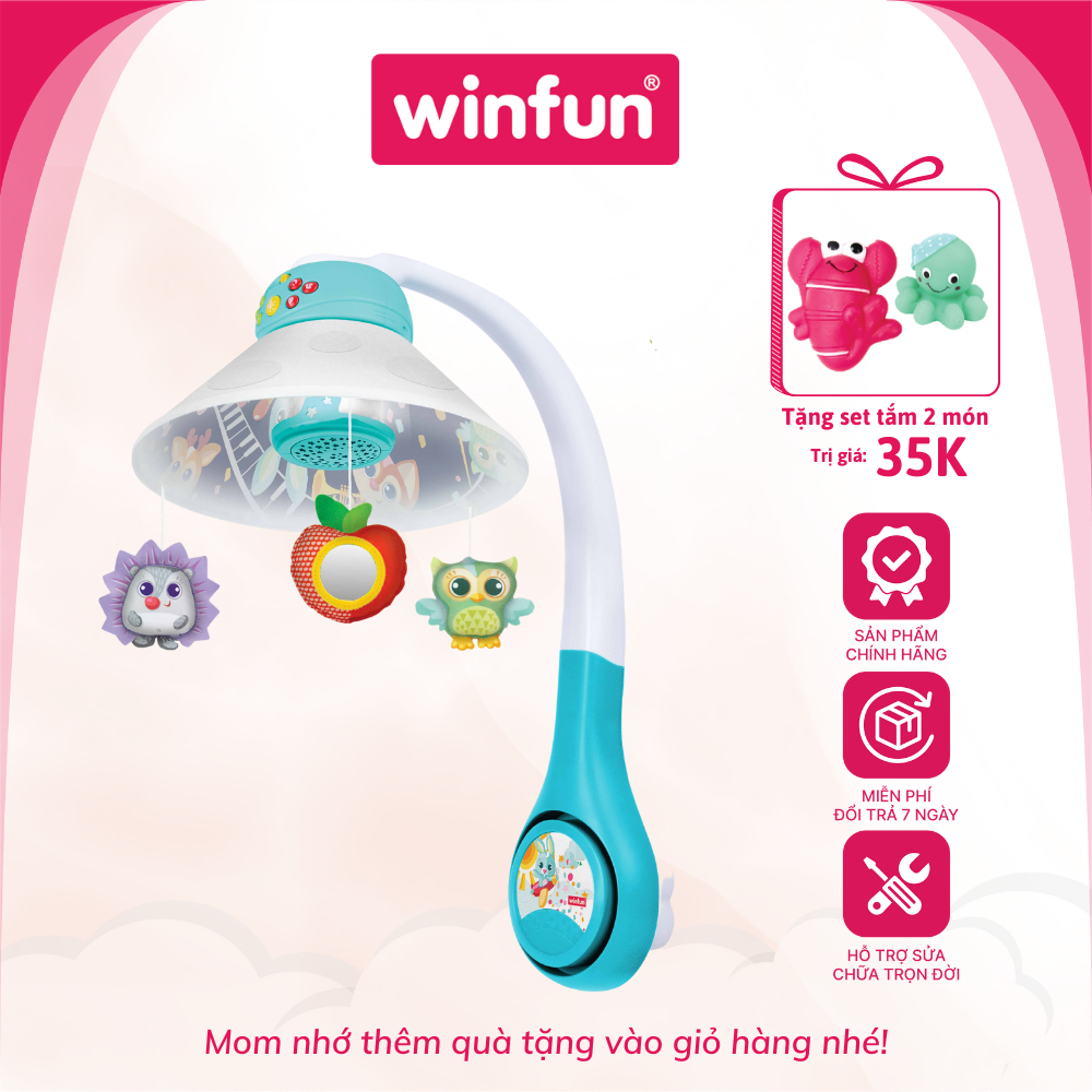 Đèn ngủ treo nôi chiếu trăng sao xoay tự động máy tạo tiếng ồn trắng giúp ru bé ngủ Winfun 720005-NL