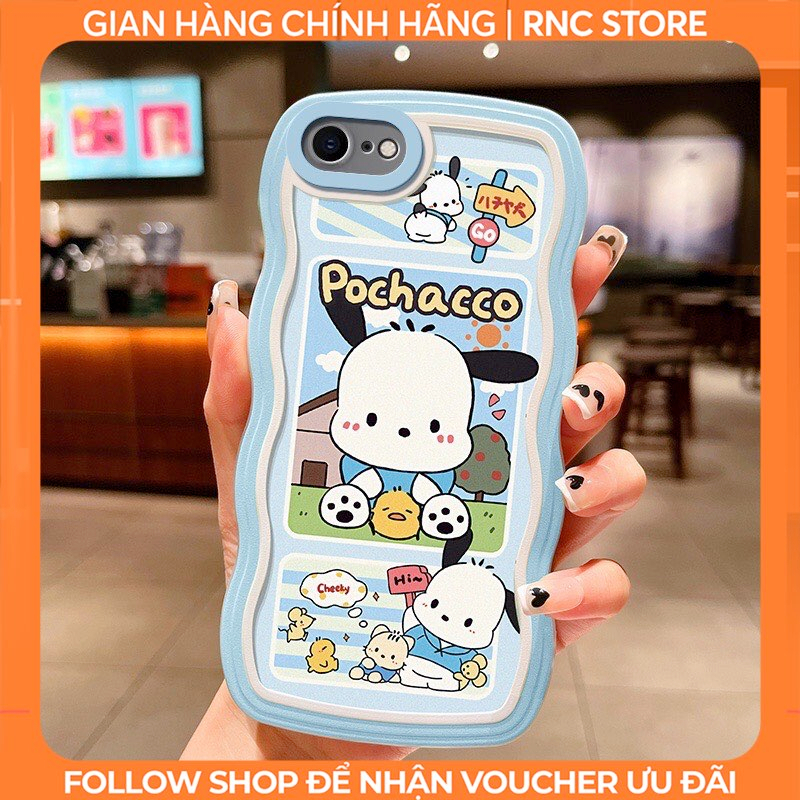 Ốp lưng Iphone XS/11 Pro/12 Pro/14 Pro Max/13/...trong cạnh gợn sóng hình Chó viền xanh