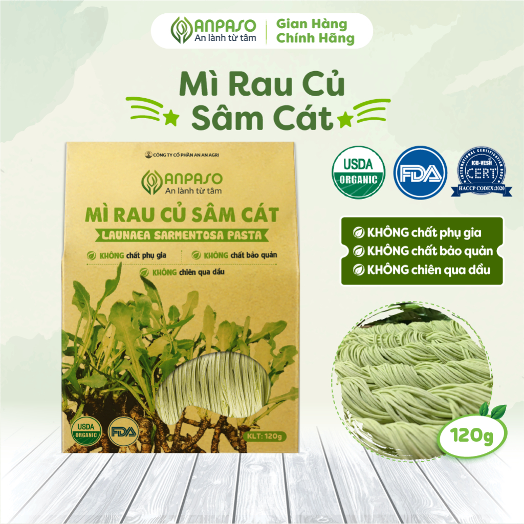 Mì Rau Sâm Cát Hữu Cơ Organic Anpaso, Giảm Cân, Ăn Chay, Không Chiên Nóng,Eat Clean 120g