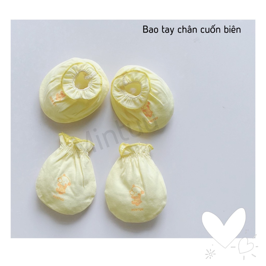 Bao tay chân sơ sinh cuốn biên màu hiệu MiNTUU, chất liệu vải 100% cotton