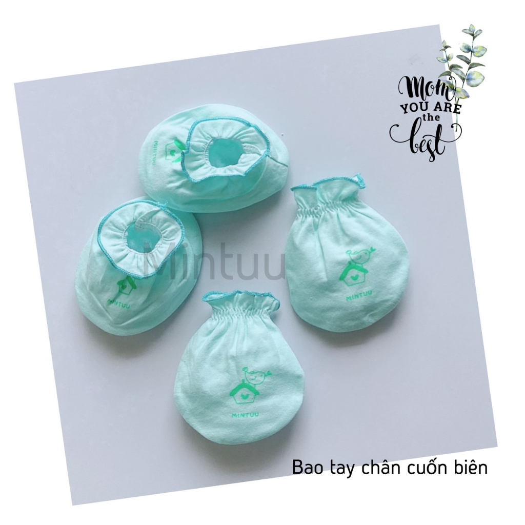 Bao tay chân sơ sinh cuốn biên màu hiệu MiNTUU, chất liệu vải 100% cotton