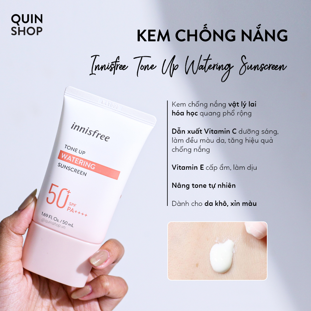 Kem Chống Nắng Cho Da Dầu, Da Khô Innisfree Tone Up No Sebum, Watering Sunscreen SPF 50+ PA++++