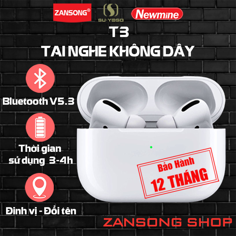 Tai nghe bluetooth T3 PRO Không Dây Bản Cao Cấp Âm Thanh HIFI, Nhét Tai Đời Mới, Full Chức Năng - NEWMINE