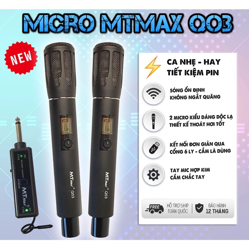 Micro karaoke đa năng MTMax Q03 (Chống hú tốt, sóng mạnh, hát nhẹ, chỉnh echo/volume trên mic)