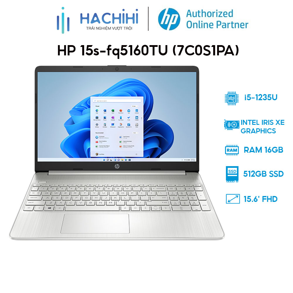 Laptop HP 15s-fq5160TU 7C0S1PA (i5-1235U  16GB  512GB  Intel Iris Xe Graphics  15.6' FHD  Win 11)