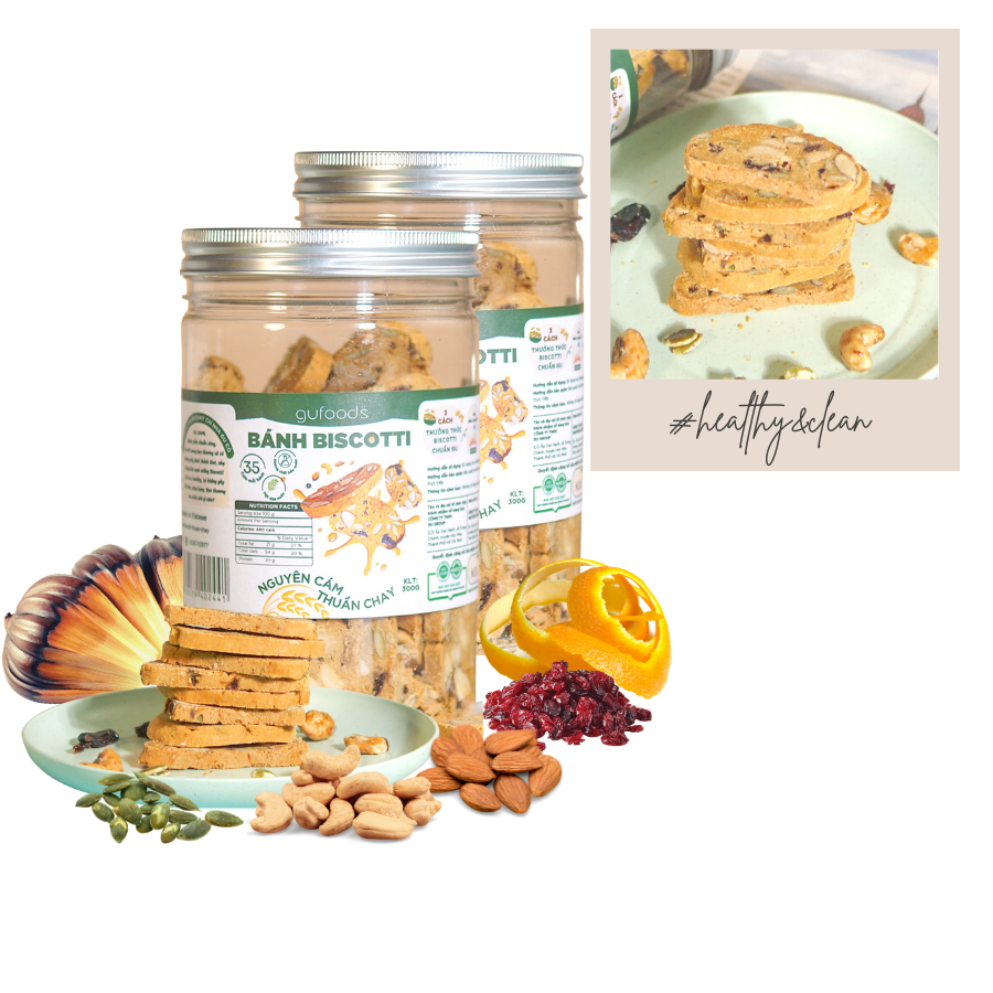 Combo 2 Hũ Bánh Biscotti nguyên cám thuần chay GUfoods (Hũ 300g) - Lành mạnh, Thơm ngon, Phù hợp Ăn kiêng, Eat clean