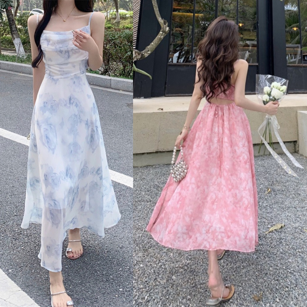 Đầm Hai Dây Hoa Cổ Đổ/ Áo Cardigan Mỏng HT37 HaLuu Store Phong Cách Hàn Quốc Phù Hợp Cho Nữ