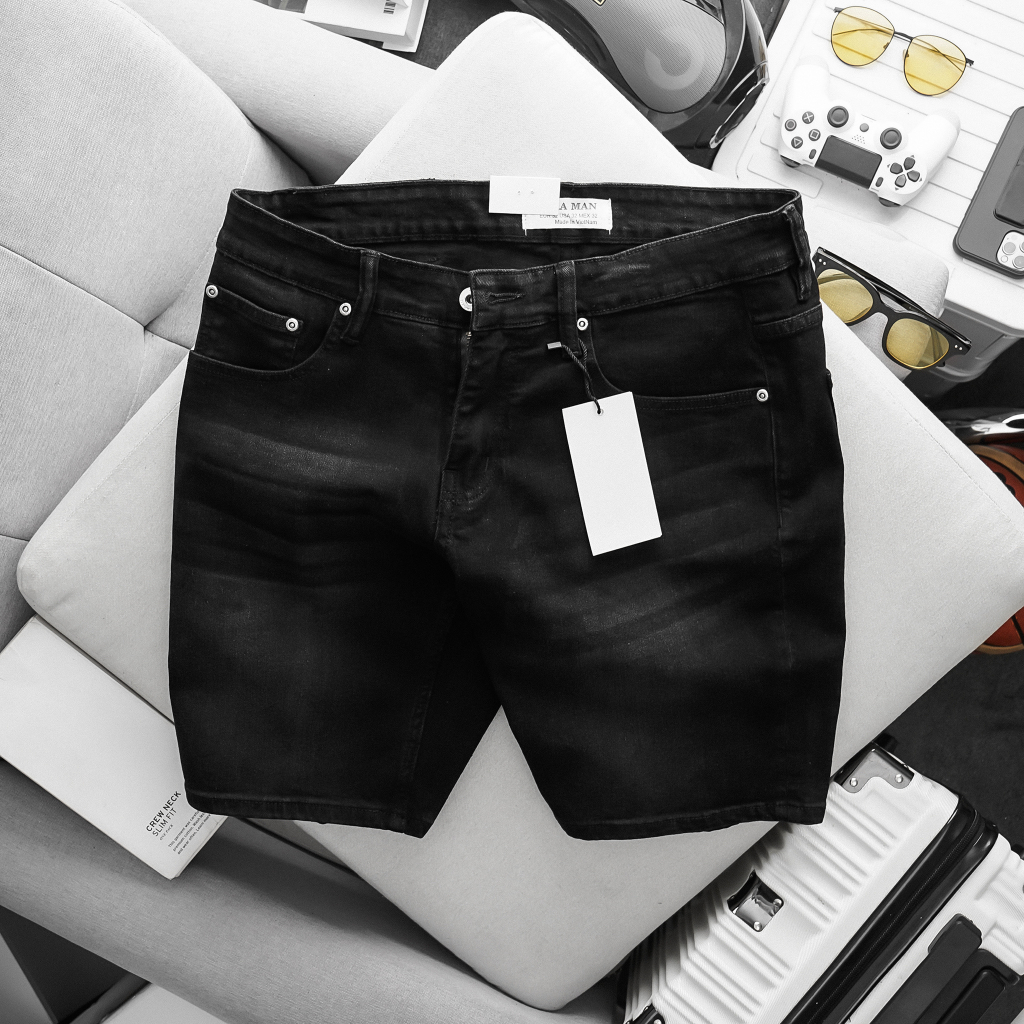 Quần short jean nam xám đen co giãn thời trang