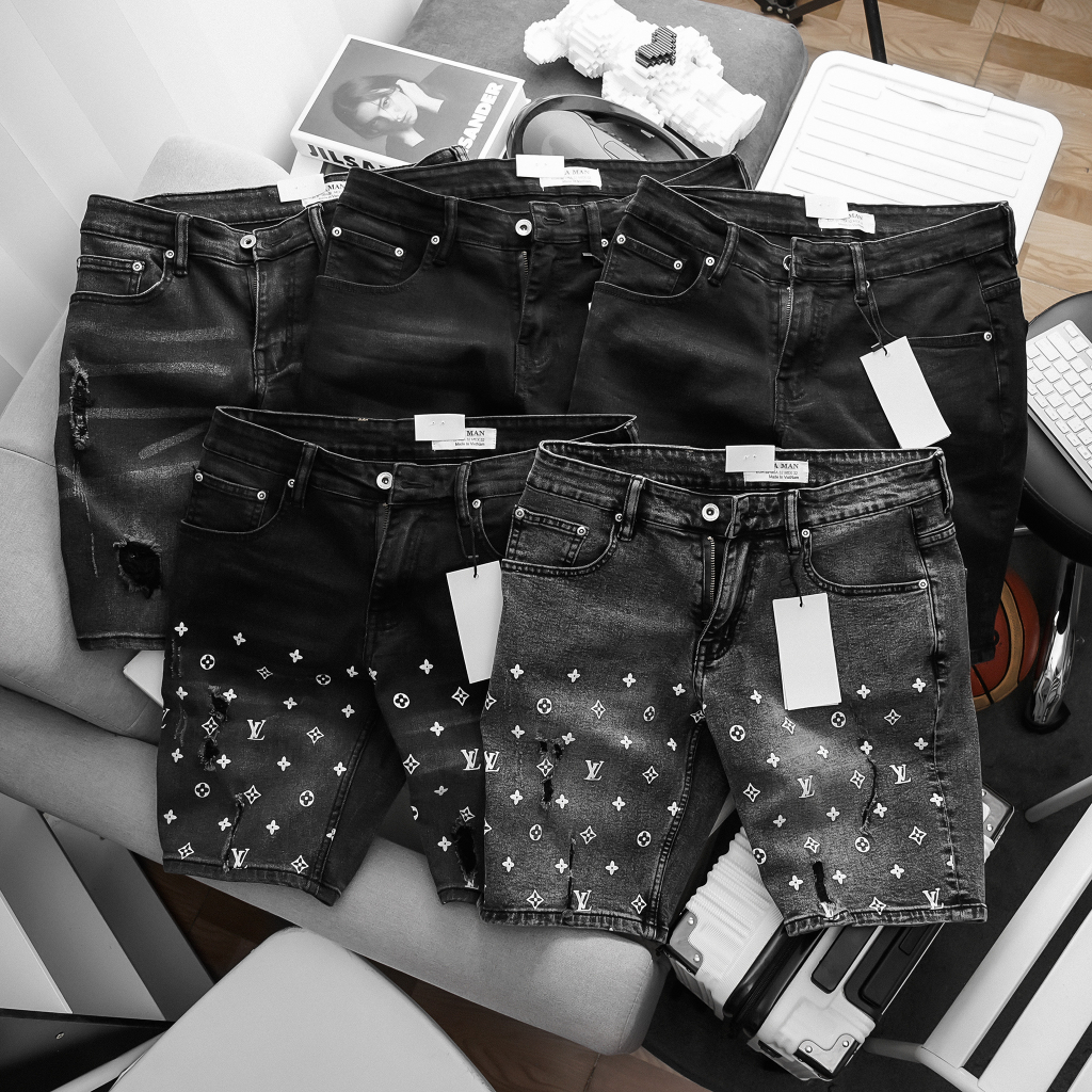 Quần short jean nam xám đen co giãn thời trang
