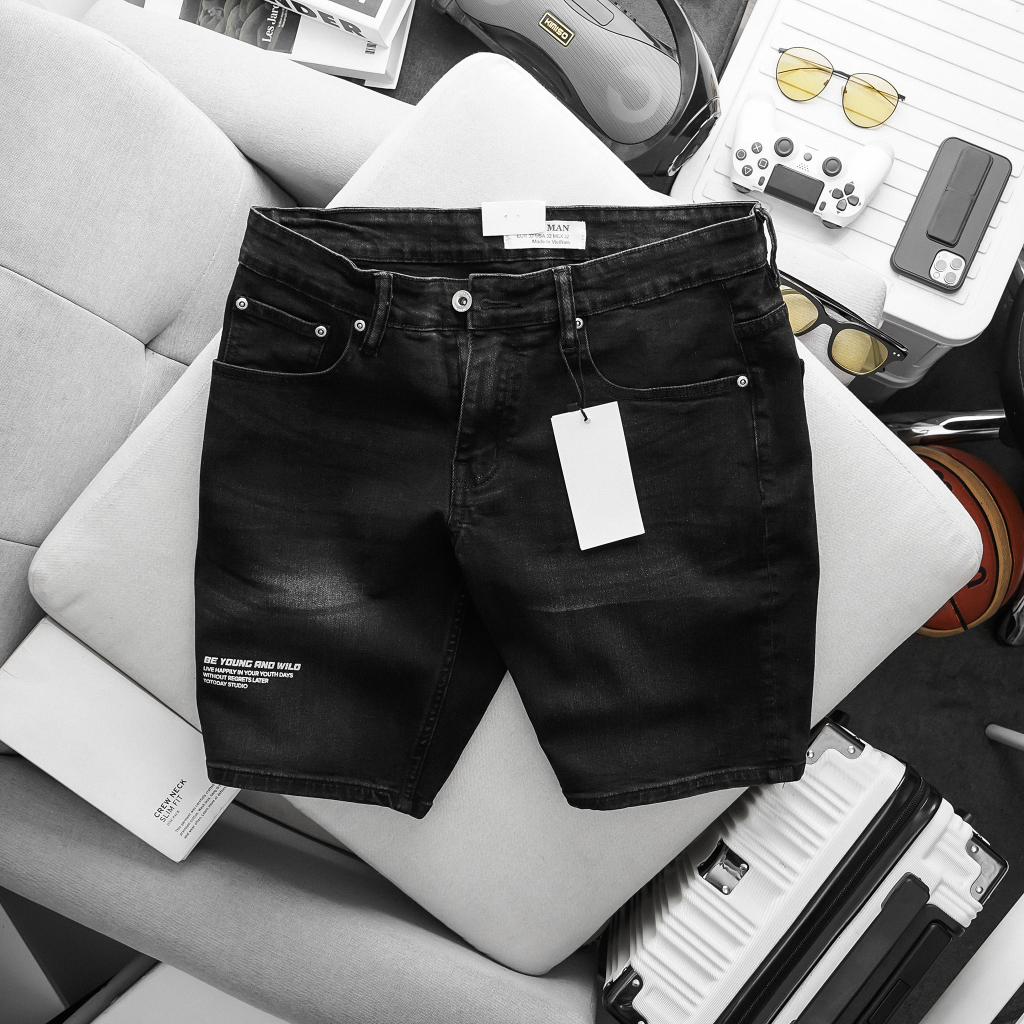 Quần short jean nam xám đen co giãn thời trang