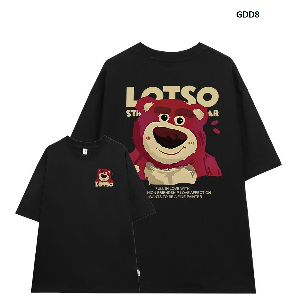 Áo thun Lotsao Tay lỡ From rộng in Gấu Dâu chất liệu cotton - repsaigon