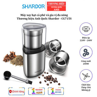 Máy xay hạt cà phê và gia vị đa năng Thương hiệu Anh Shardor CG715S - Có 2 loại cối xay - Bh 1 Năm