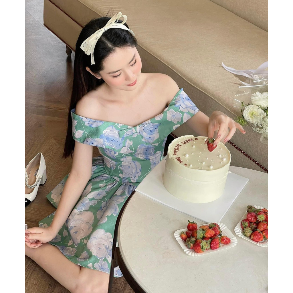 ĐẦM ĐẸP DÁNG XOÈ TRỄ VAI COTTON HOA IN 3D CỰC XINH QUYẾN RŨ