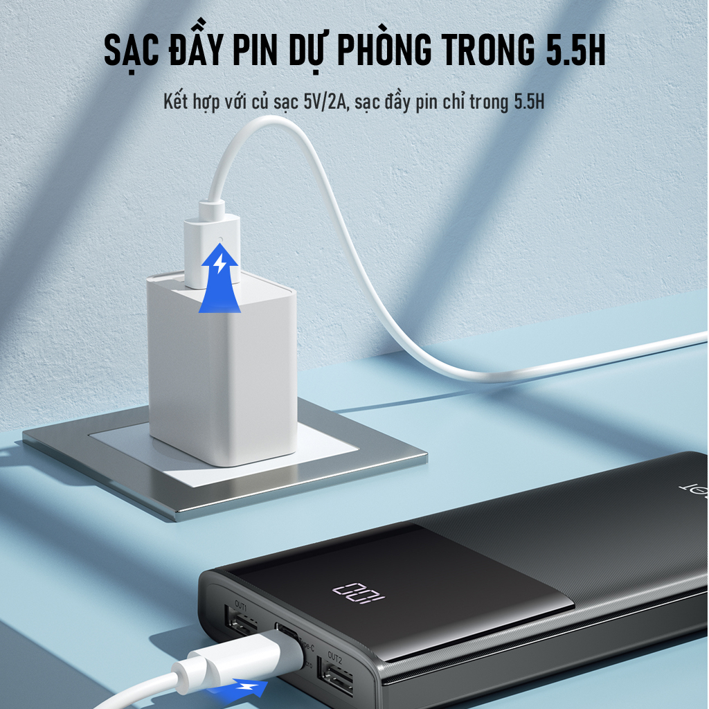 Pin Sạc Dự Phòng 10.000mAh ROBOT RT190S 2 Cổng Sạc Vào & 2 Cổng Sạc Ra