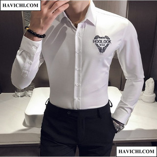Áo sơ mi nam trắng 💝FREESHIP💝 - Áo sơ mi nam trắng công sở  họa tiết đẹp thêu logo hoolook không nhăn
