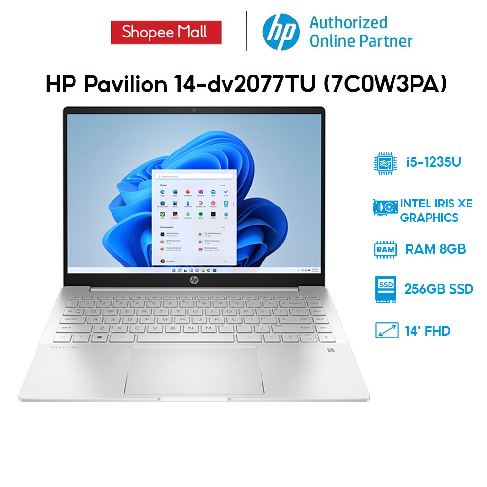 [Mã ELHP12 giảm 12% đơn 10TR] Laptop HP Pavilion 14-dv2077TU 7C0W3PA i5-1235U | 8GB | 256GB | 14' FHD | Win 11